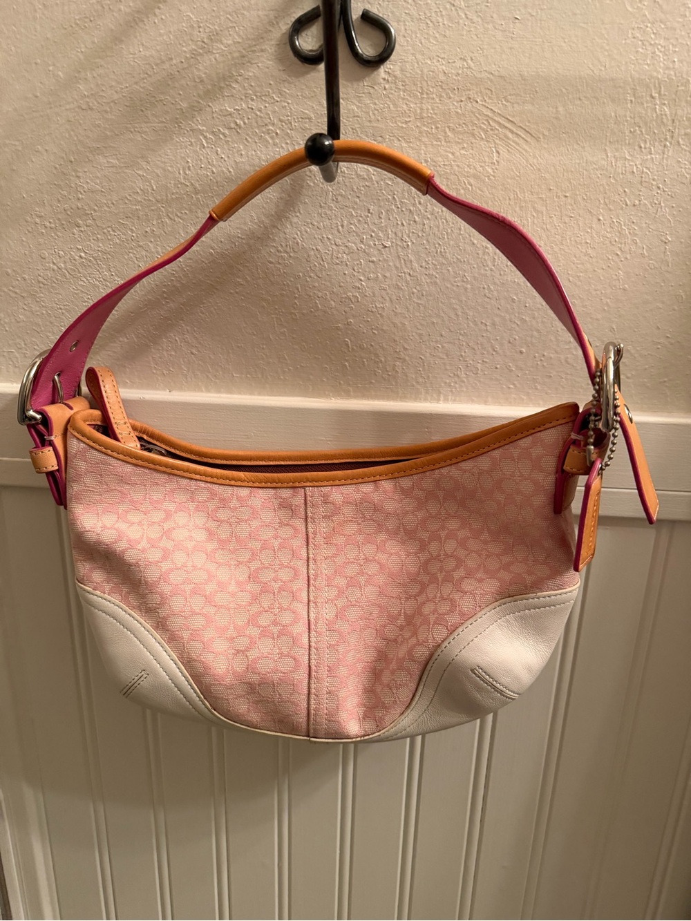 Vintage Y2K Coach 6351 Soho Mini Signature Hobo Bag – Pink/White Jacquard